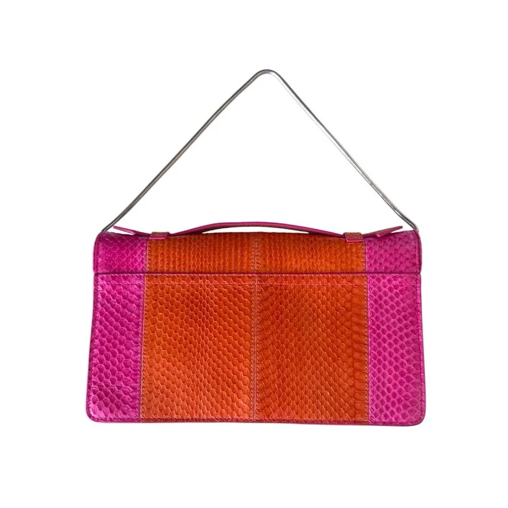 MONIKA CHIANG NWT Colorblock Embossed Leather Clutch  Bag Pink Orange Purse Y2K